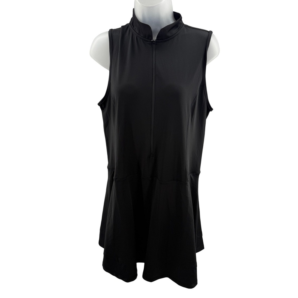 Apana Womens Black Sleeveless Mock Neck Active Romper Dress XL Zip Front Yoga